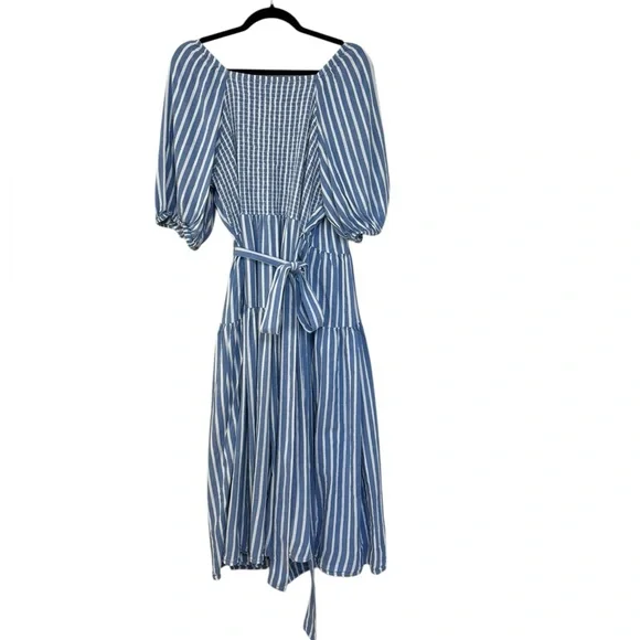 Old Navy Waist-Defined Striped Tie-Belt Midi Wrap Dress in Blue Stripe- Size XL - Picture 4 of 7